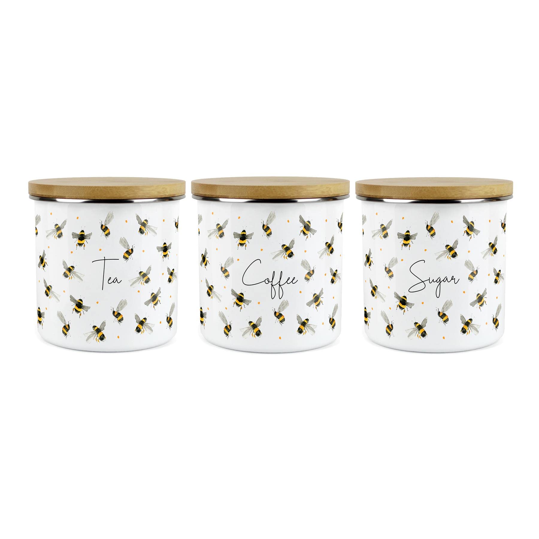 Purely Home Scattered Bees - Juego de recipientes para té, café y azúcar, metal blanco esmaltado para almacenamiento de alimentos