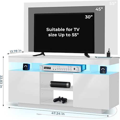 Miniatura 2 de HOMMPA Soporte de TV LED moderno para TV de 55/50/43/40/32 pulgadas con tomas de corriente, centro de entretenimiento con almacenamiento para