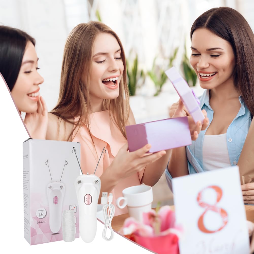 Epilatore Elettrico con Filettatura, Donna Filo di Cotone Corpo Rasoio Rimozione Filettato Elettrica dei Peli Viso Ricarica USB per Femminile Facciale Gambe Braccia Massaggiatore Bellezza Rosa