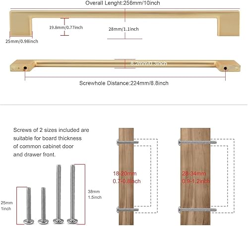 Miniatura 2 de TUNNY Paquete de 5 manijas clásicas de gabinete de 8.8 pulgadas8.819 in de distancia entre tornillos, manijas de bronce champán para muebles de