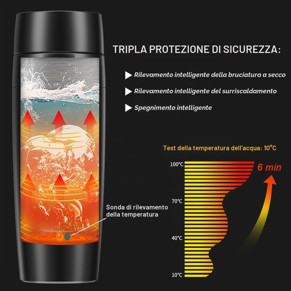 Bollitore elettrico portatile di Rauwseul, mini-tazza da viaggio da 350 ml 3 in 1 con rivestimento in acciaio inox 304, regolabile da 40~100℃, tazza ad ebollizione rapida da 300W