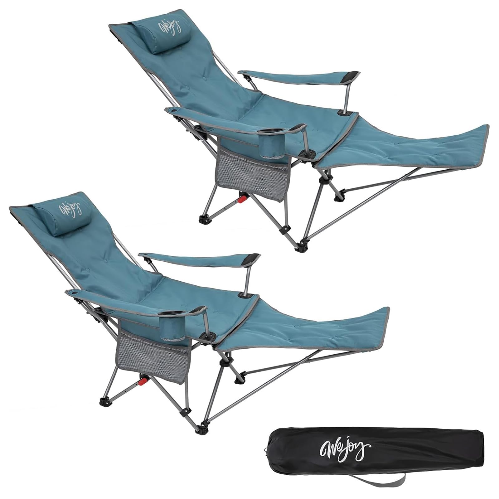 #WEJOY 2-in-1 Campingstuhl Faltbar mit Fußstütze, Gepolstert Liegestuhl mit Verstellbarer Rückenlehne, Relaxsessel Liege mit Getränkehalter, Liegestuhl für Outdoor Camping Cyan 2er Set