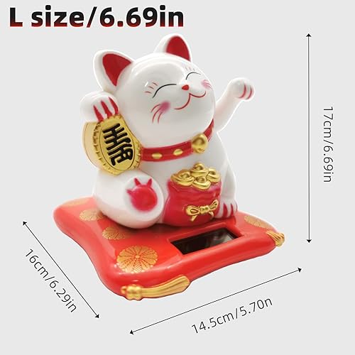 Miniatura 5 de KOXXUD Lucky Cat - Juego de brazos agitadores de gato, gato chino vívido y encantador, decoración de estatua de gato de la fortuna solar para