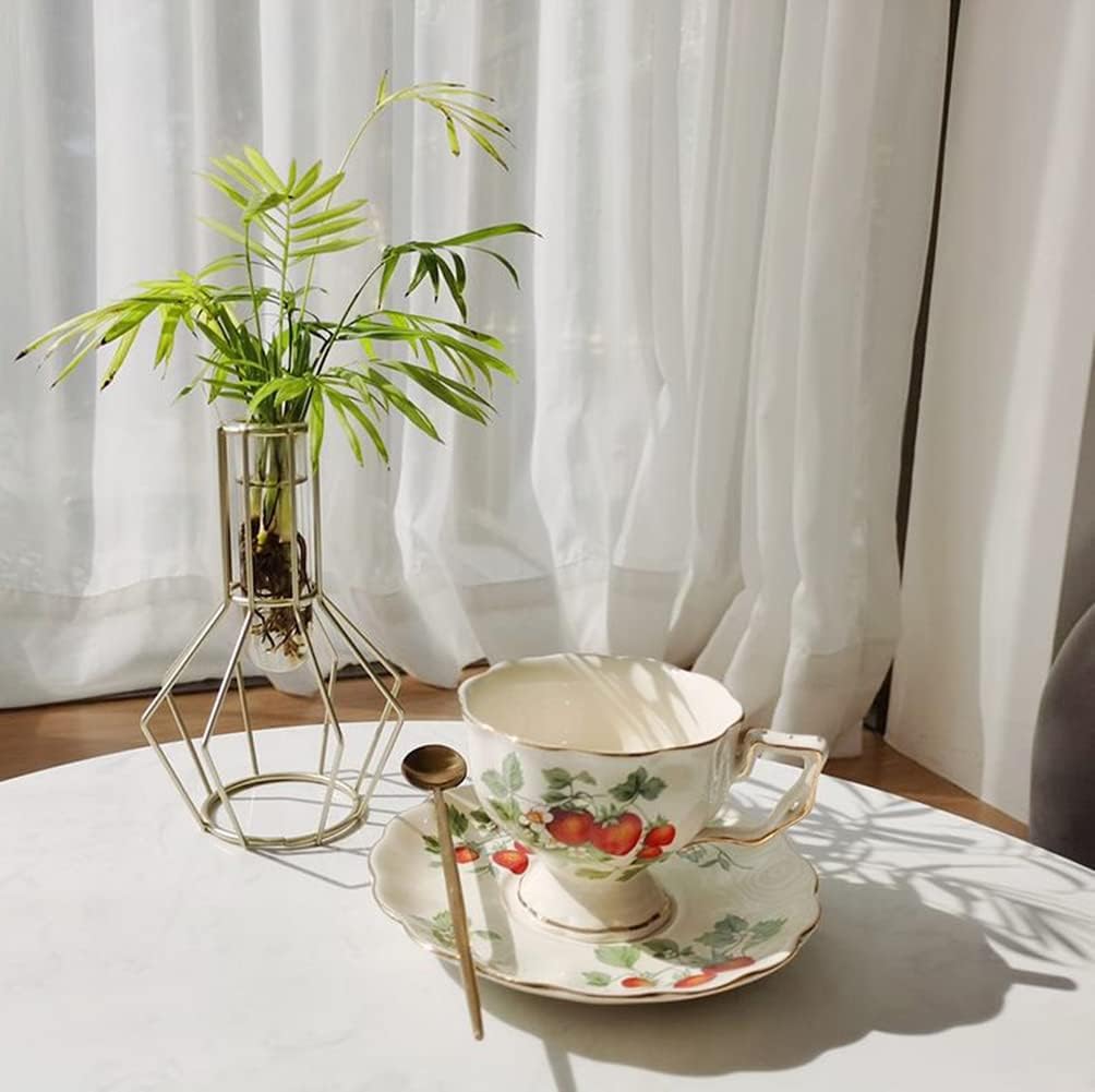 Retro Coffee Mug Sets, Ceramic Espresso Cups with Saucers, Drinks Cocoa Latte Cup Porcelain Tea Pot Gift Sets for French Restaurant Bar, Floral Design (1X Strawberry cup set)
