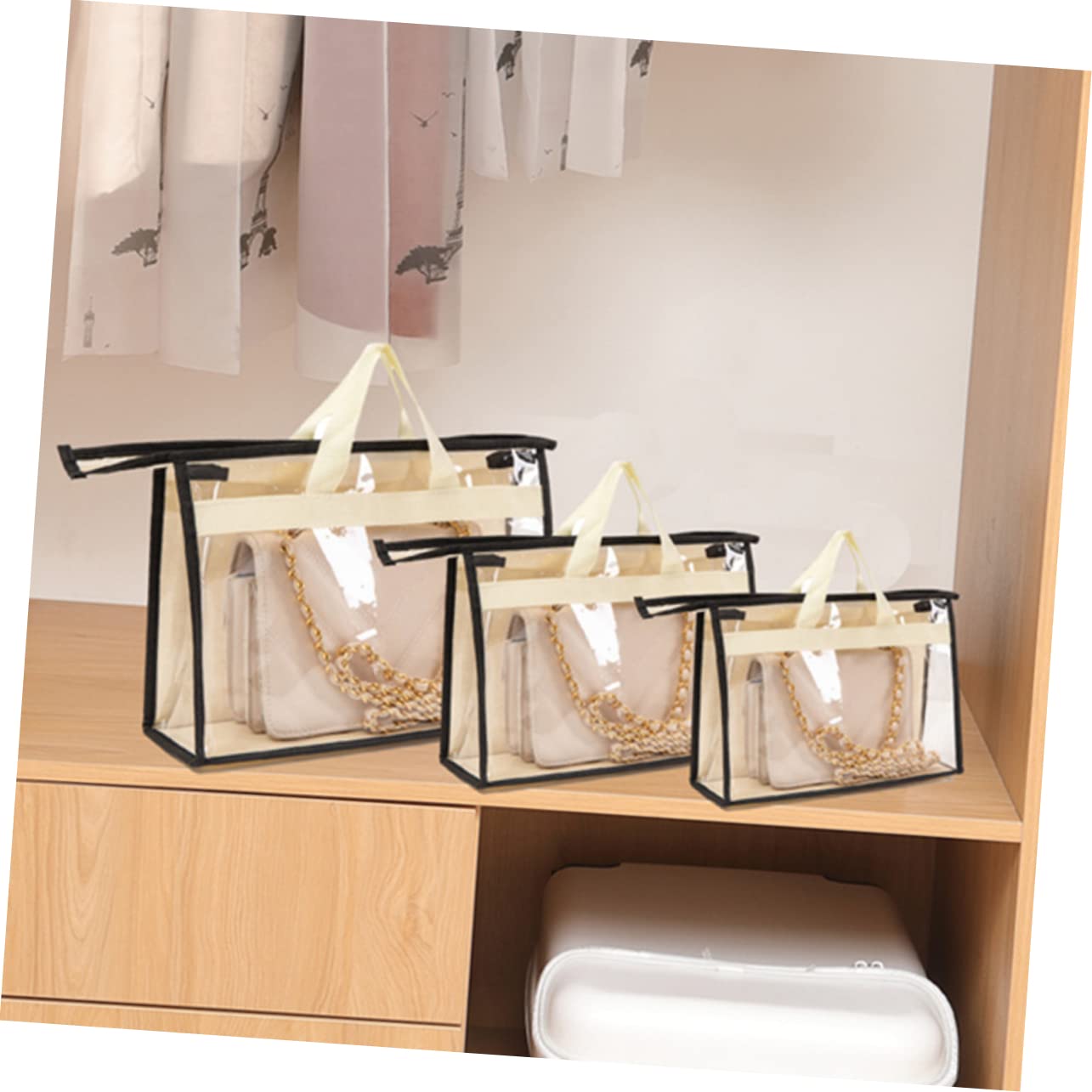 Storage Bags 3 Piezas Bolsa Polvo Bolso Mano Transparente Organizador Bolsas Colgantes Armario Organizador Bolsos Bolso Impermeable Bolsa Colgante Almacenamiento Tela No Tejida