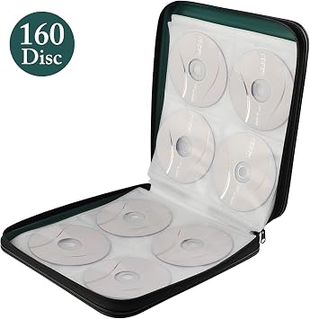DVD Storage CD Case Holder: 160 Capacity CD Sleeves Black Disc Cases Binder for Car - CD Hard Organizer Box - Large DVD Wallet for Movie/Music/Game & Portable CD Book (160 Capacity Green)
