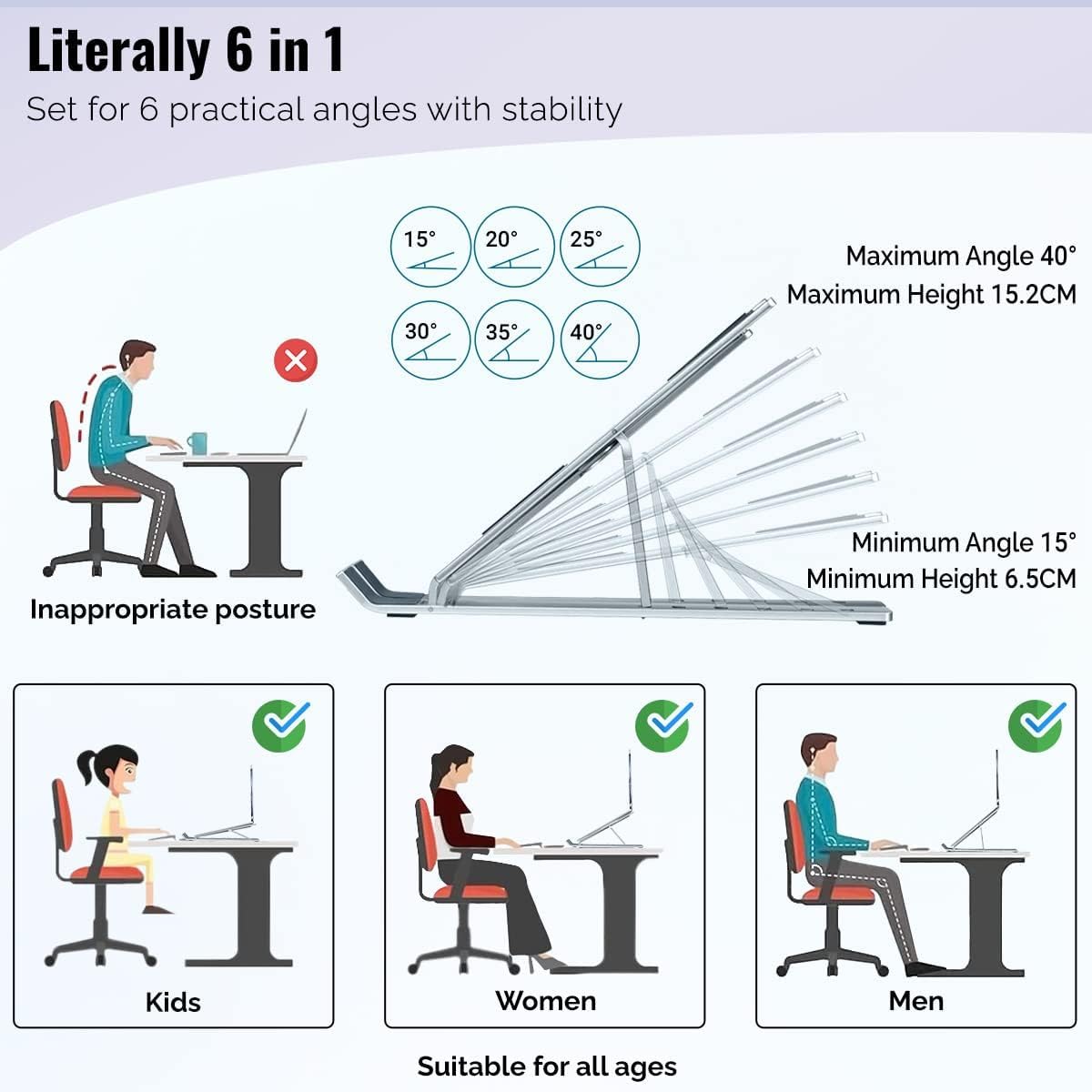ULTRICS Laptop Stand for Desk Adjustable Laptop Stand, Portable Aluminium Laptop Riser for Desk with Carry Bag Macbook Stand - Image 4