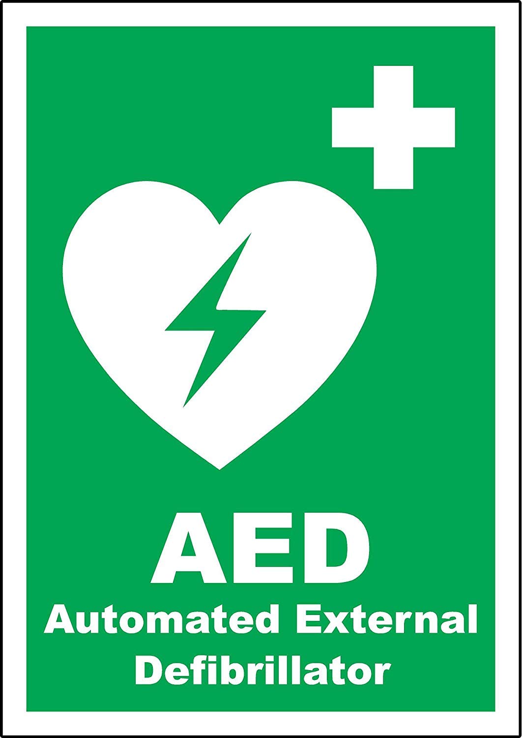 Automated External Defibrillator safety sign - Self adhesive sticker 150mm x 100mm