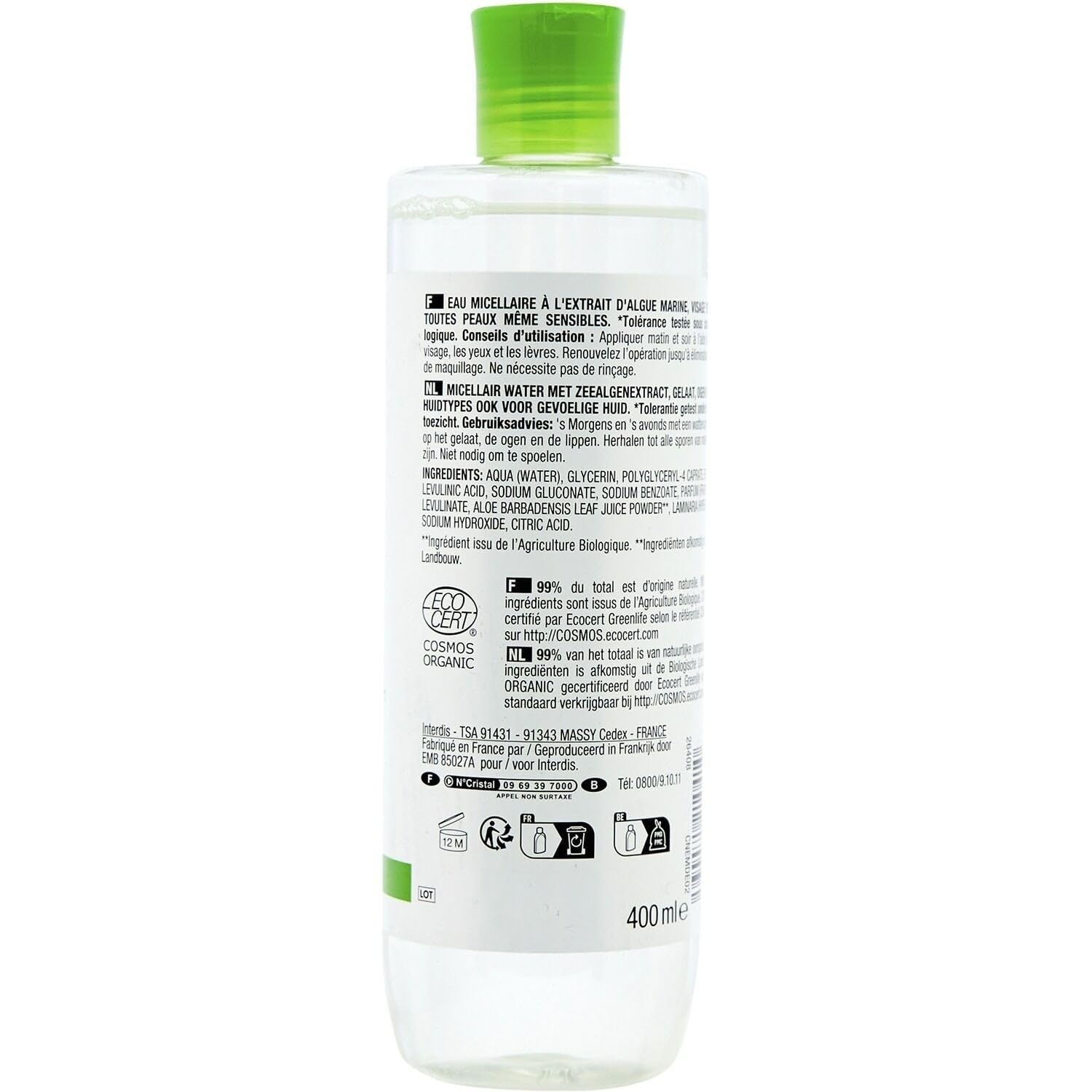 Démaquillage et hydratation en un seul geste avec l'eau micellaire NECTAR OF BIO, format 400mL - Lot de 3