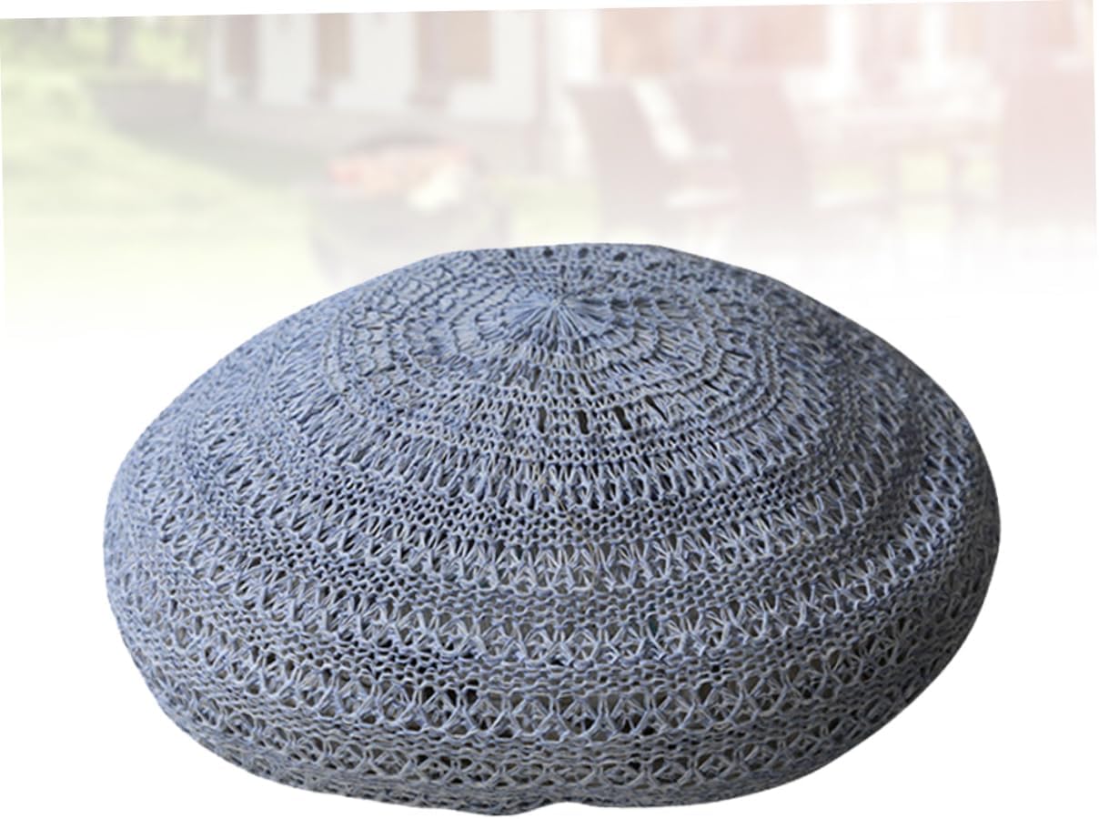 TENDYCOCO Summer Straw Beret Hat for Women - Vintage Hollow-Out Woven Travel Cap Light Blue Casual Outdoor Vacation Accessory