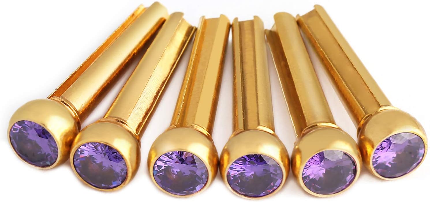 Metallor Guitar Bridge Pins Solid Brass String Pegs End Pins with Crystal Head for Folk Acoustic Guitar Parts Replacement Set of 6 Pieces. : Musical Instruments