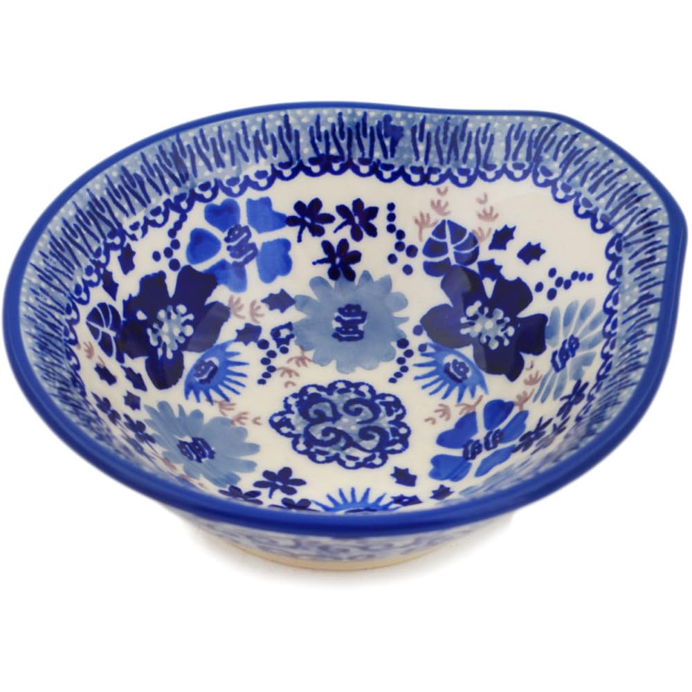 Authentic Polish Pottery Bowl 5-inch Signature UNIKAT in Periwinkle Sweetness Design Handmade in Boles?awiec Poland + Certificate of Authenticity