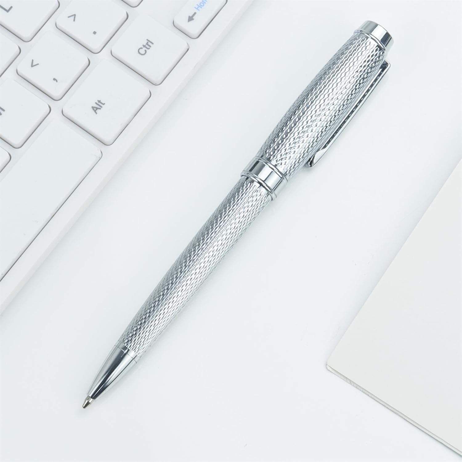 YUNCHUN Executive Pens for Men, Heavy Ballpoint Pens Set for Men Gift, Retractable Ball Point Pens for Work, Smooth Writing Black Ink with Lozenge Pattern, Silver - Image 9