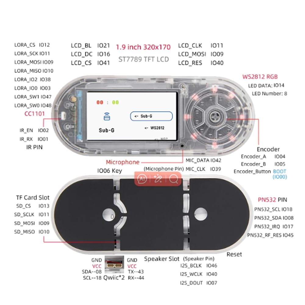 Osmond T-Embed ESP32-S3 CC1101 Sub-1 GHz Émetteur-Récepteur PN532 NFC RFID Module LCD Batterie 1300 mAh