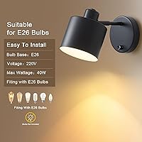 Vista 3 de LIGHTESS Aplique de pared con interruptor, apliques de pared de granja con atenuador de encendido y apagado, luces de pared industriales negras