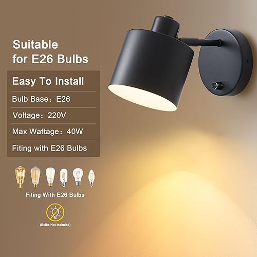 Miniatura 3 de LIGHTESS Aplique de pared con interruptor, apliques de pared de granja con atenuador de encendido y apagado, luces de pared industriales negras con