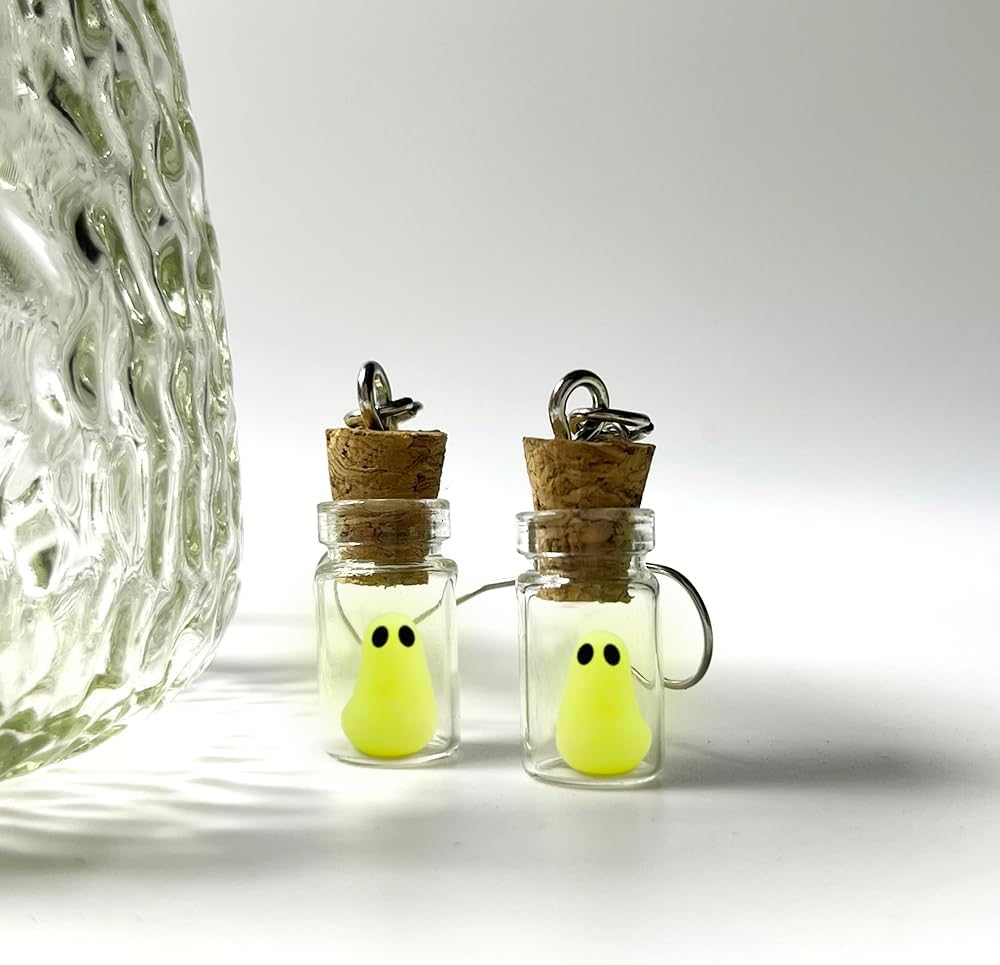 Glow in The Dark Ghost Earrings (Yellow), The Adopt a Ghost in a Bottle Pendent Earrings Cute Spooky Charm Halloween Accessories for Women - Image 4