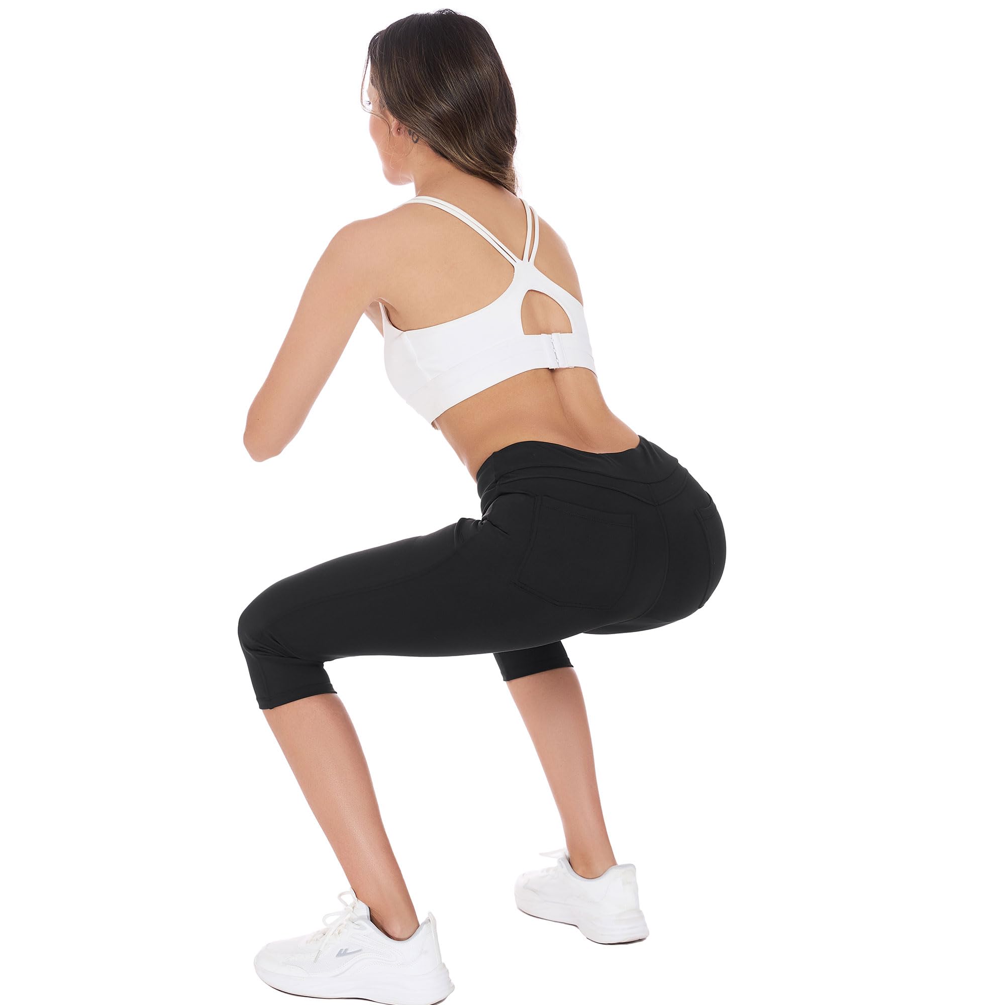 adorence Legging 3/4 de Sport Femme avec 4 Poches, Corsaire Femme Été Opaque, Pantacourt de Yoga Taille Haute
