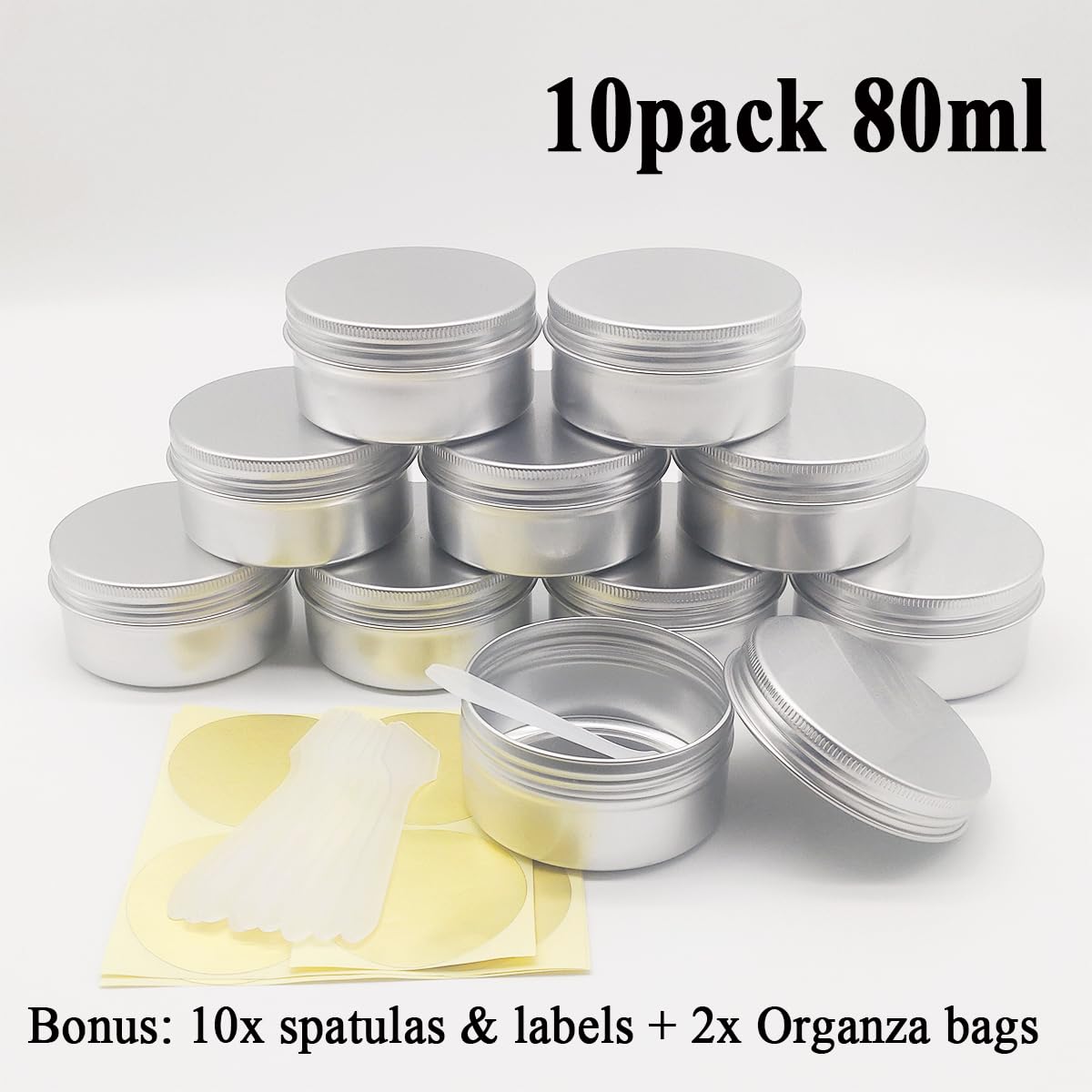 Okrągłe puszki na balsam do ust, 80 ml, 80 gramów, aluminiowy pojemnik na próbki kosmetyczne z zakręcaną pokrywką, 80 g, srebrne, metalowe, puste słoiki do przechowywania, na maści, balsamy