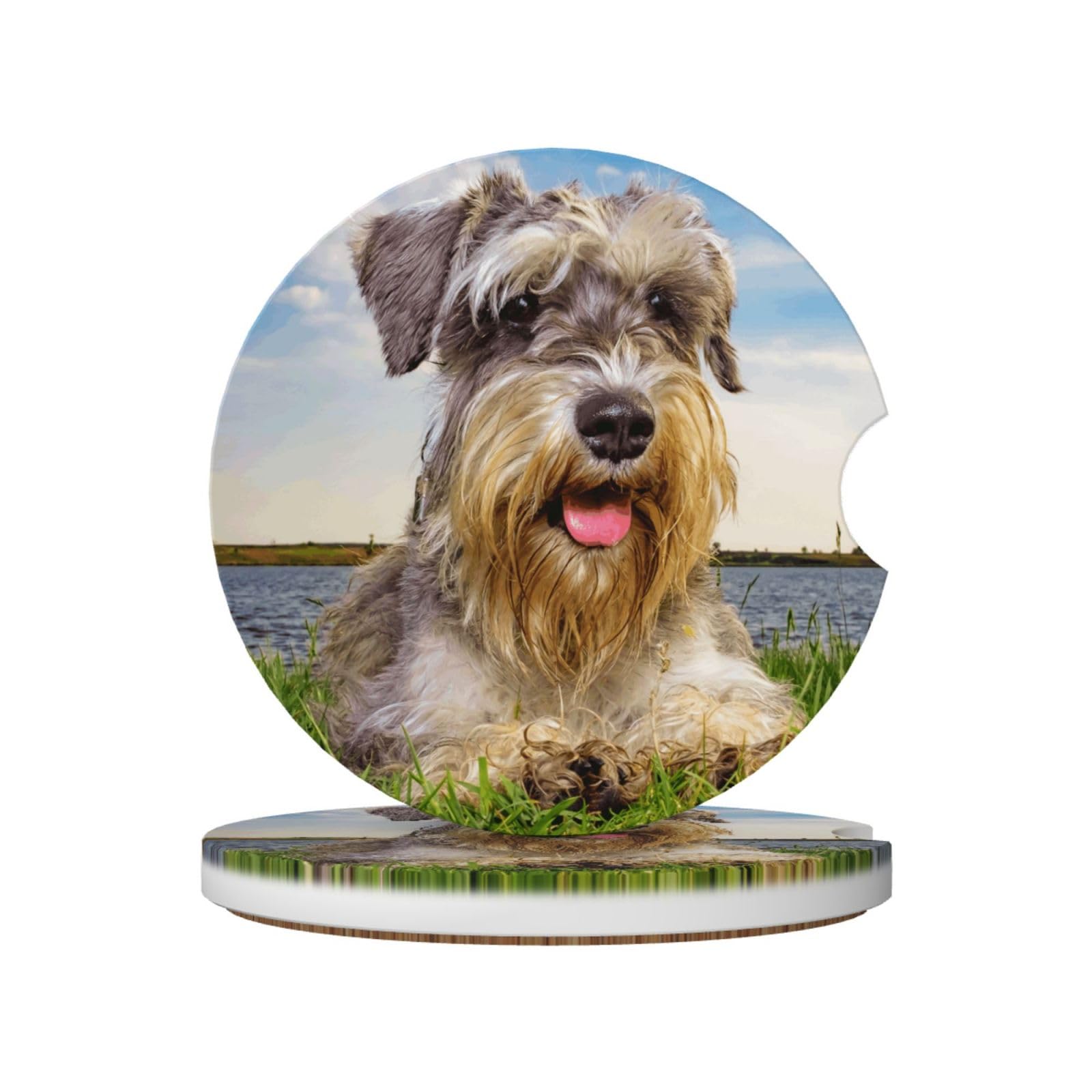 Schnauzer Lawn Pets Gray Dogs Chnauzer, Car Cup Holder Coasters 2 Pack, Absorbent Ceramic Car Coasters with Non Slip Cork Base