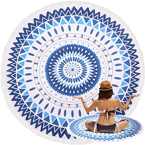 Oummit Serviette de Plage Ronde Indien Mandala Tapisserie en Coton avec Franges,Super Doux Microfibre avec Multi-usages,Parfait pour Repos sur Plage et Faire du Yoga. (Multicolore-3)