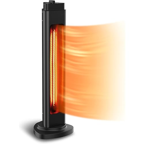 JIYU Electric Patio Heater, 1500W Outdoor Infrared Space Heater with 90 Wide Oscillation, Modern Black Tower Heater for Terrace, Balcony, Courtyard