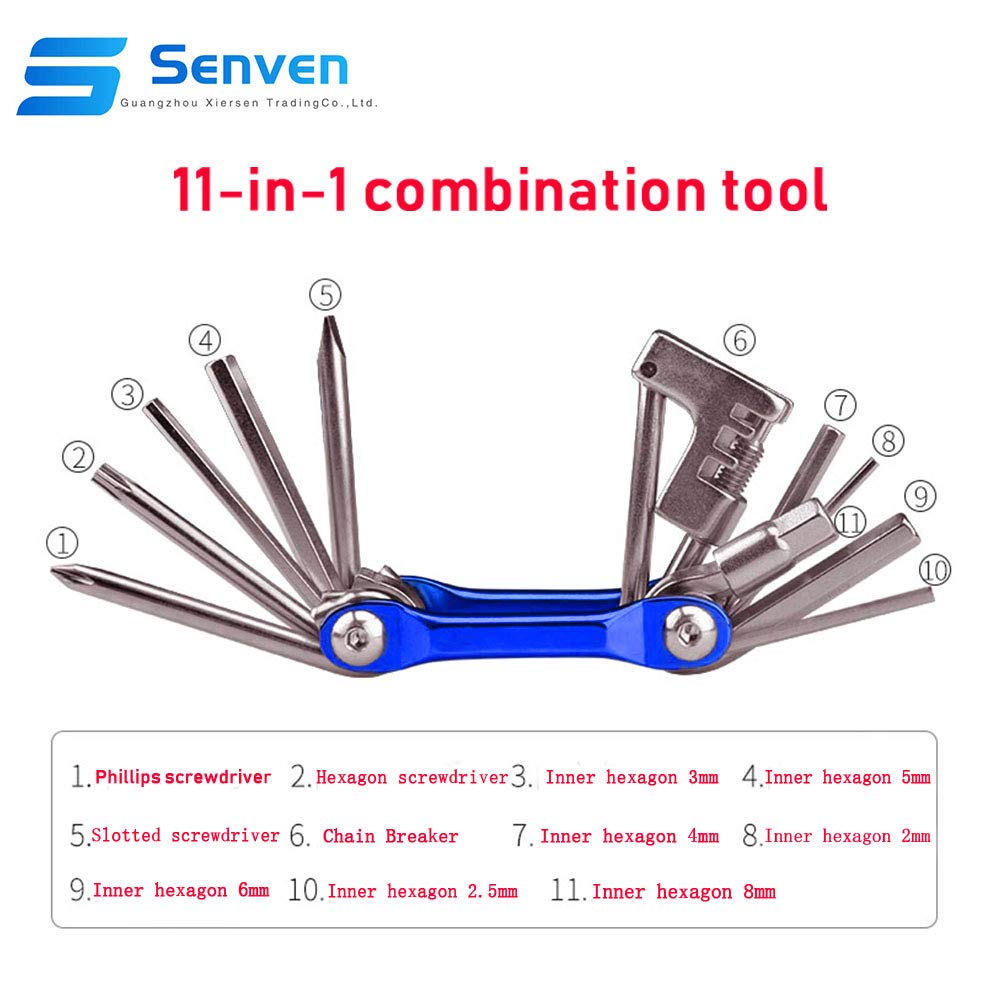 Senven (blu) 11 in 1 strumento portatile multifunzionale pieghevole di riparazione della bicicletta, strumento di riparazione della bicicletta mini leggero.