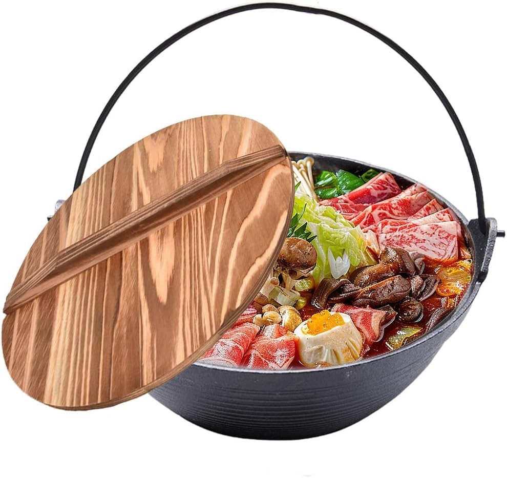 Amazon | 鉄製すき焼き鍋 すき焼き鍋 いろり鍋 木蓋付 ガス火 IH 兼用