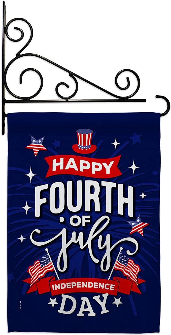 Fourth of July Garden Flag Set Wall Holder Patriotic Independence Day Fireworks BBQ United State American House Decoration Banner Small Yard Gift Double-Sided, 13"x 18.5", Thick Fabric