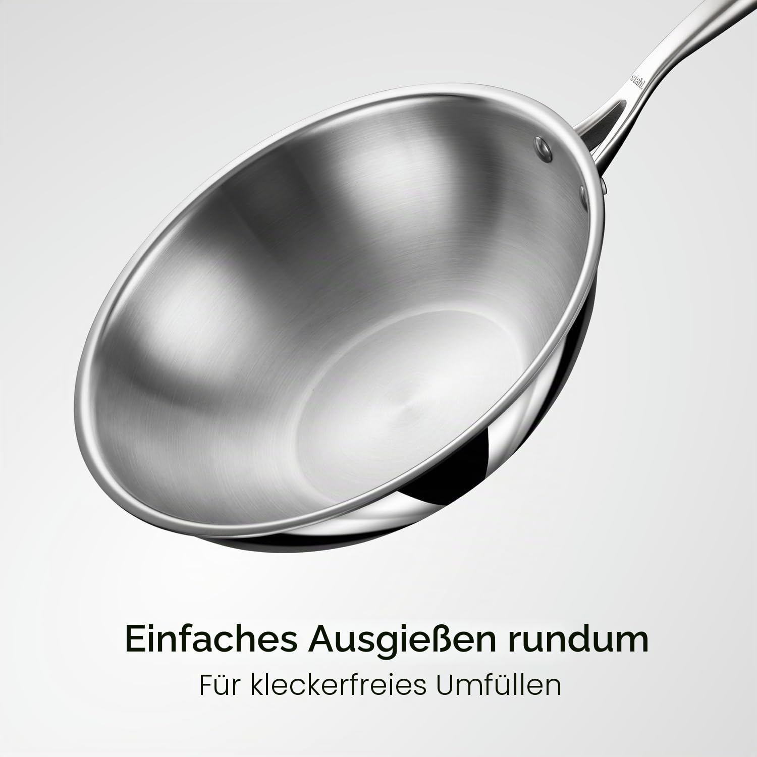 Stahl Artisan Triply Edelstahl-Wok mit Deckel, tiefe Bratpfanne, Induktionsboden, Brat-Wok, Induktions- und Gasherd kompatibel, 2,4 l, 24 cm