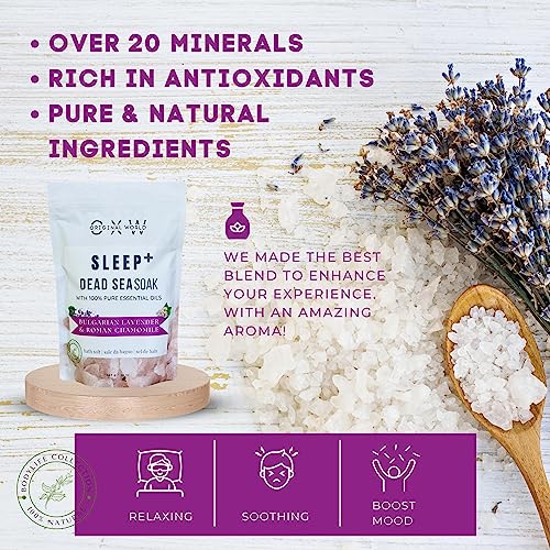 Original World Sleep+ Dead Sea Soak Bath Salts With 100% Pure Essential Oils Bulgarian Lavender And Roman Chamomile. Relaxing Mineral Bath For Women And Men. #TOP2