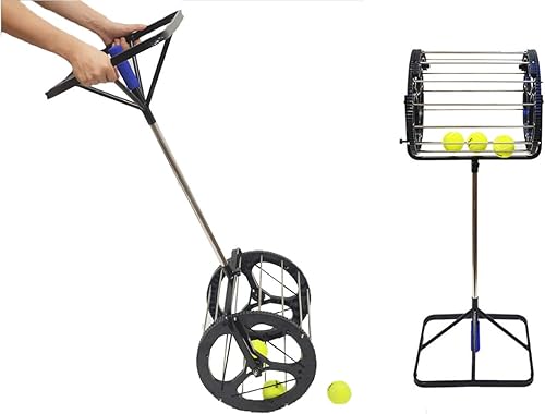 Pelotas de tenis 2 en 1, receptor automático de pelotas con mango para almacenamiento de altura ajustable con capacidad para 55 pelotas de tenis
