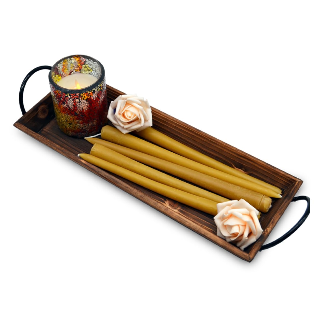 Bandeja de Madera para Velas, Soporte Rectangular Rústico