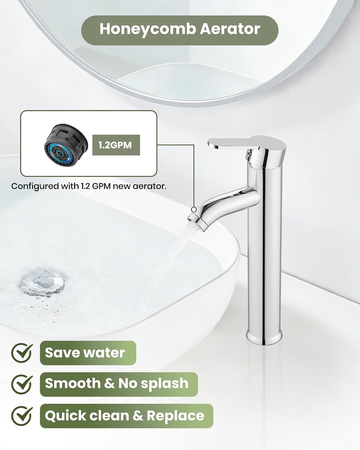 gotonovo Vessel Sink Faucet Modern Tall Bathroom Faucet Single Handle One Hole Stainless Steel Vanity Lavatory Rv Bowl Basin Mixer Tap with Supply Lines and Metal Pop Up Drain, Polish Chrome