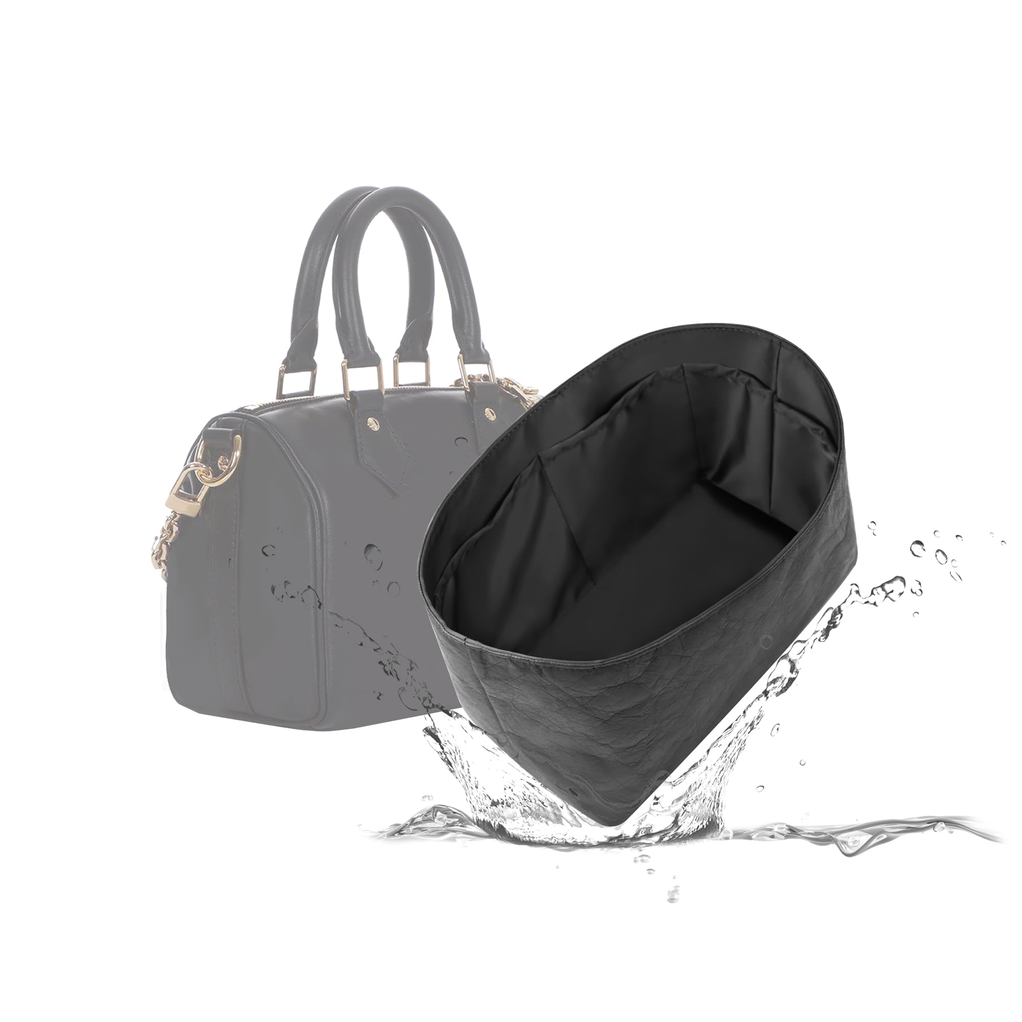 19 NeatThin Lightweight Purse Insert, Waterproof Surface and Silky Satin Lining, Fit for LV Speedy 25 (Speedy 25, Black)