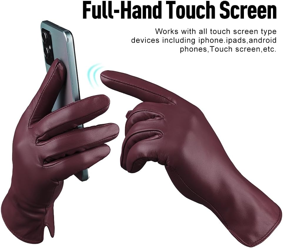 MGGMOKAY Women Leather Gloves Lambskin Touch Screen Winter Warm Gloves Cashmere Lined - Image 2