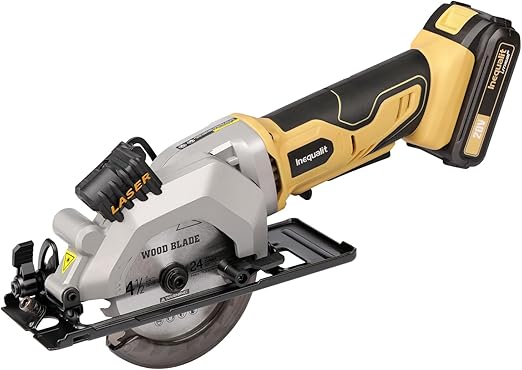 4-1/2 Inch Mini Circular Saw, 3400 RPM Cordless Circular Saw with Laser Guide, Rip Guides, 2 Blades (24T Wood + 60T Metal), Max Cutting Depth 1-11/16" (90°), 1-1/8" (45°)"