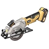 Mini Circular Saw, 3400 RPM 4-1/2 Inch Cordless Circular Saw with Laser Guide, Rip Guides, 2 Blades (24T Wood + 60T Metal), Max Cutting Depth 1-11/16