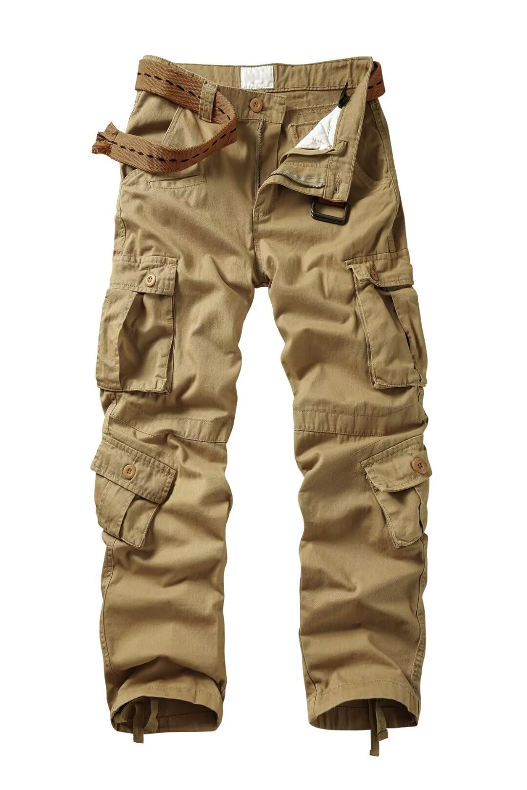 Vatinnt Men's Khaki Cargo Trousers Cotton Combat Trousers 3354 38