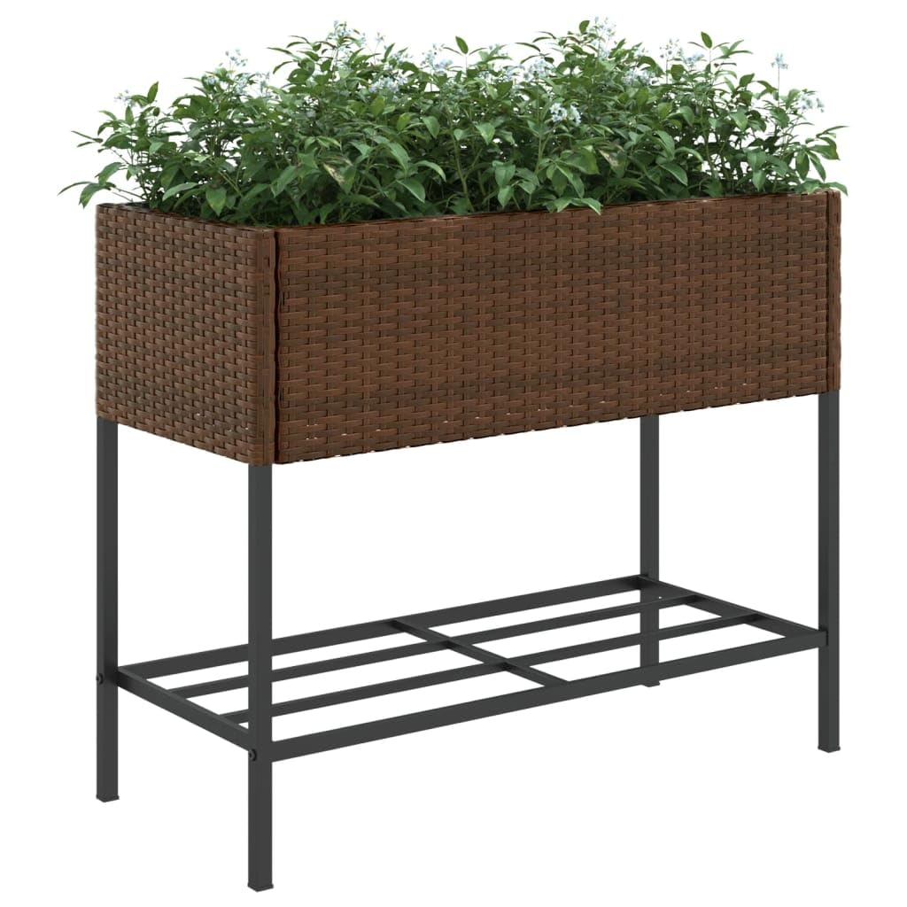 Skrzynki ogrodowe z półkami, 2 sztuki, brązowe, 90 x 40 x 75 cm, polirattanowe, zewnętrzne doniczki na rośliny, pionowa donica ogrodowa, na balkon i do ogrodu, podniesiony mini ogród na sadzonki