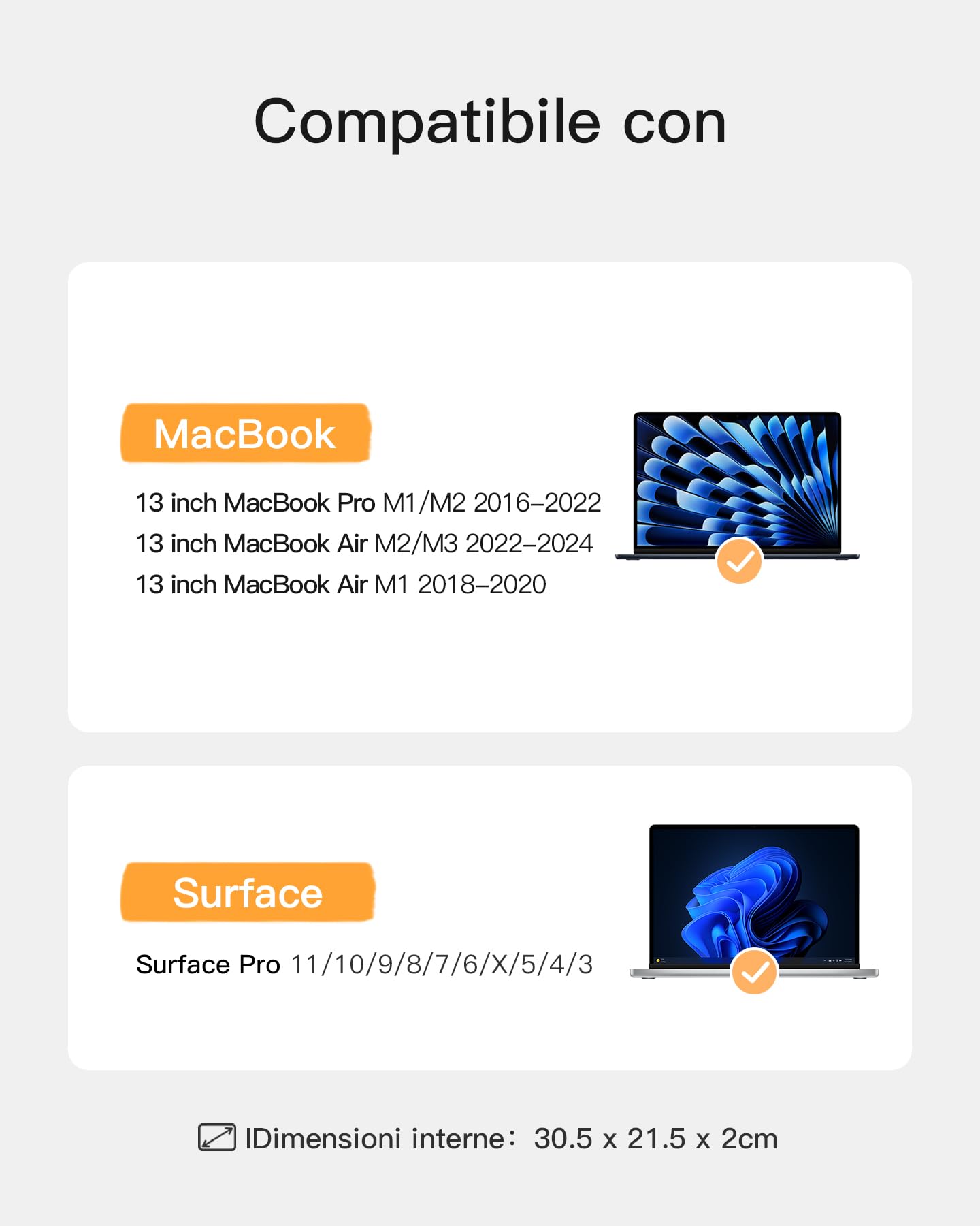 Inateck Custodia per Laptop PC Compatibile con 13 Pollici MacBook Air M3/M2/M1 2024-2018, 13 Pollici MacBook Pro M1/M2 2022-2016, Surface Pro 11/10/9/8/7/X/6/5/4/3