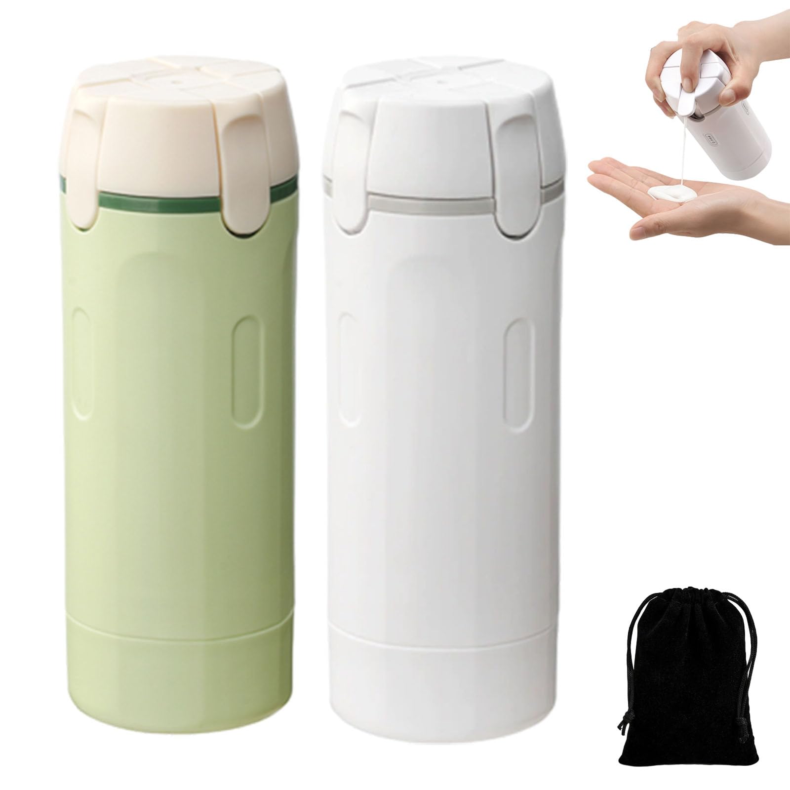 Dispenser da viaggio 4 in 1, con scala ed etichetta, dispenser portatile a prova di perdite, ricaricabile, per shampoo, articoli da toeletta per voli, borsa da palestra, weekend fuori casa, 2 pezzi