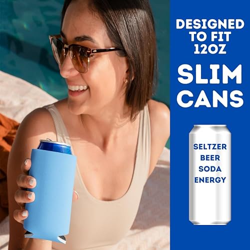 Vista 2 de TahoeBay - 6 fundas delgadas para latas enfriadores de cerveza de neopreno en blanco Compatible con RedBull, Michelob Ultra, White Claw Spiked