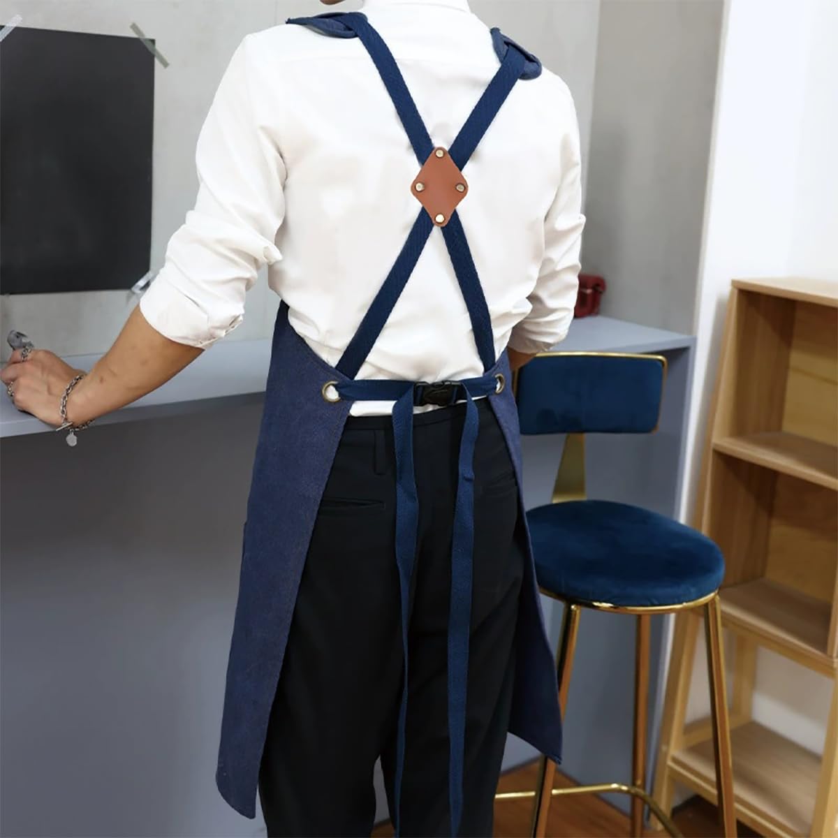 Nanxson Canvas Tool Apron, Heavy Duty Woodwork Apron with Cross-Back for Welding Gardening, Carpenters, Blue - Image 4