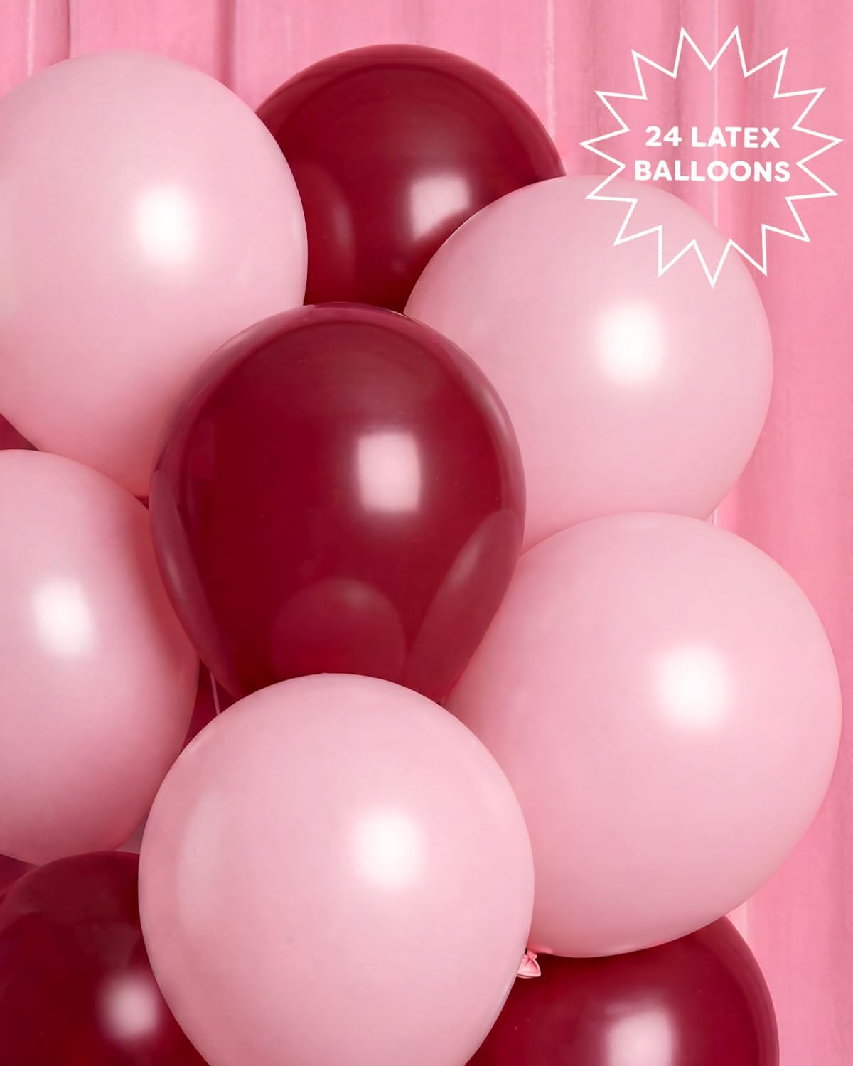 xo, Fetti Burgundy + Pink Balloon Pack - 24 Latex Balloons | Birthday, Bachelorette, Party Decor, Burgundy, Pink, Wine Theme, Girly