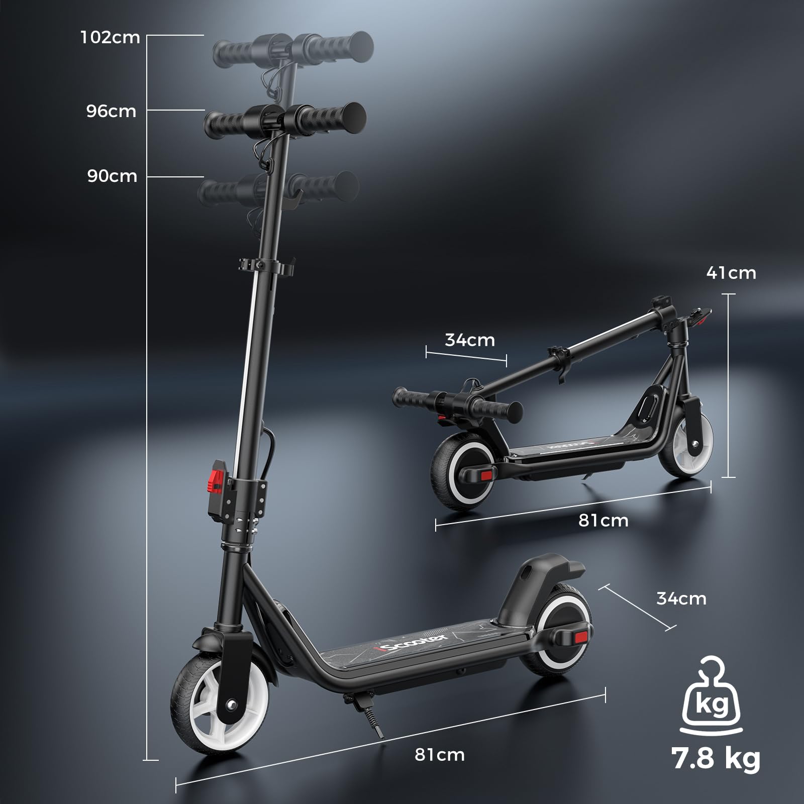 iScooter IK3MAX Monopattino Elettrico Bambini 6,5" Pieghevole,Per 8-15 Anni,Velocità 8/13/19 km/h,Autonomia 13km,Schermo LED,Luci Colorate,Bluetooth,Clacson,Manubrio Regolabile