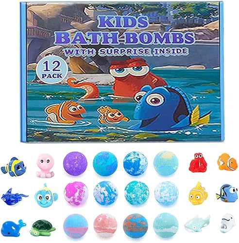 Set de regalo de bomba de baño con animales marinos en el interior, paquete de 12 bombas de baño orgánicas para niños, bolas gaseosas hechas a mano