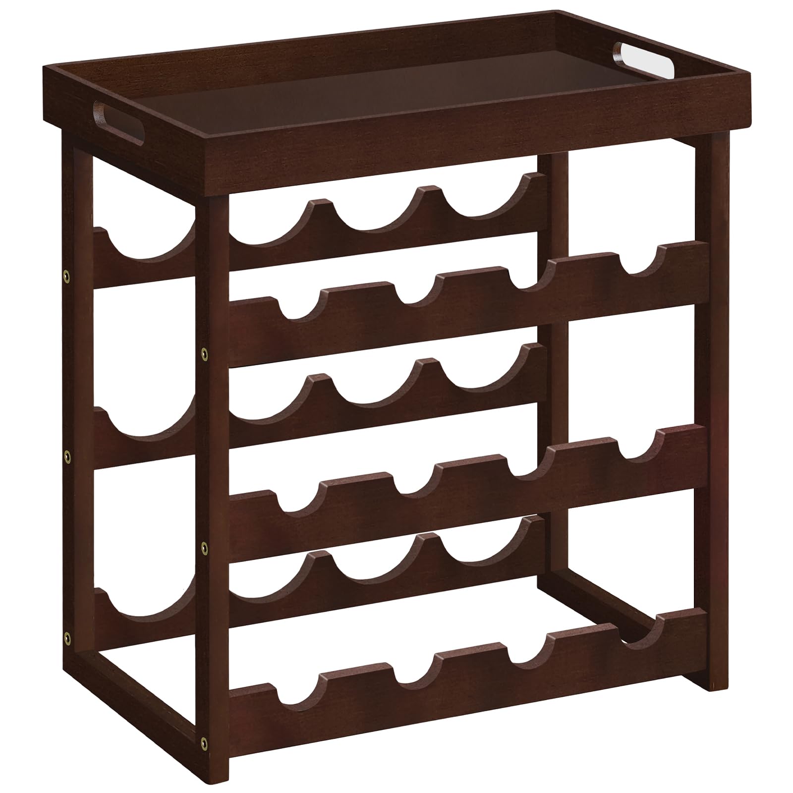 HOOBRO Bamboo Wine Rack, Wine Storage Cabinet Shelf with Detachable Tray, 3 Tiers 12-Bottle Wine Rack Countertop, for Kitchen, Dining Room, Brown BR23JJ01