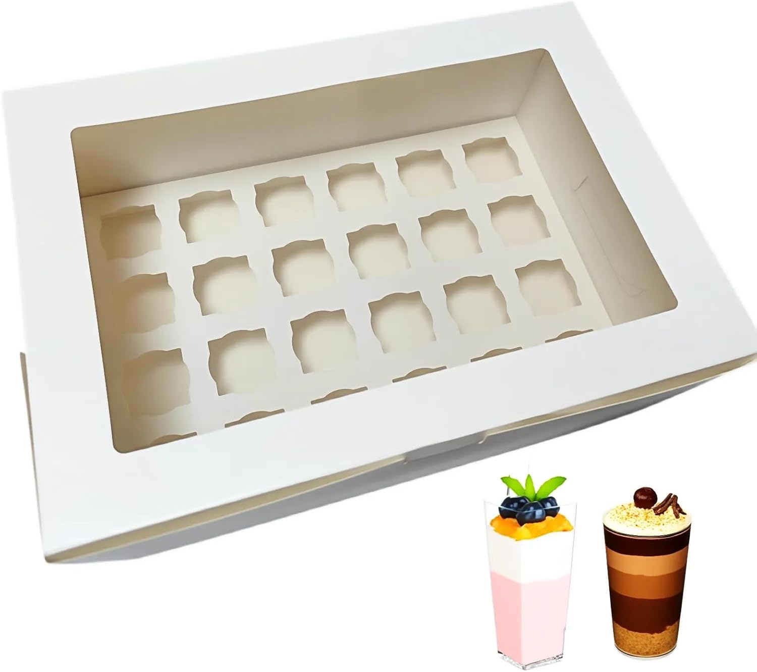 Dessert Shooter Boxes, 12-Pack, Holds 24 Count 3 oz Dessert Shooters, Food-Grade Carrier Containers