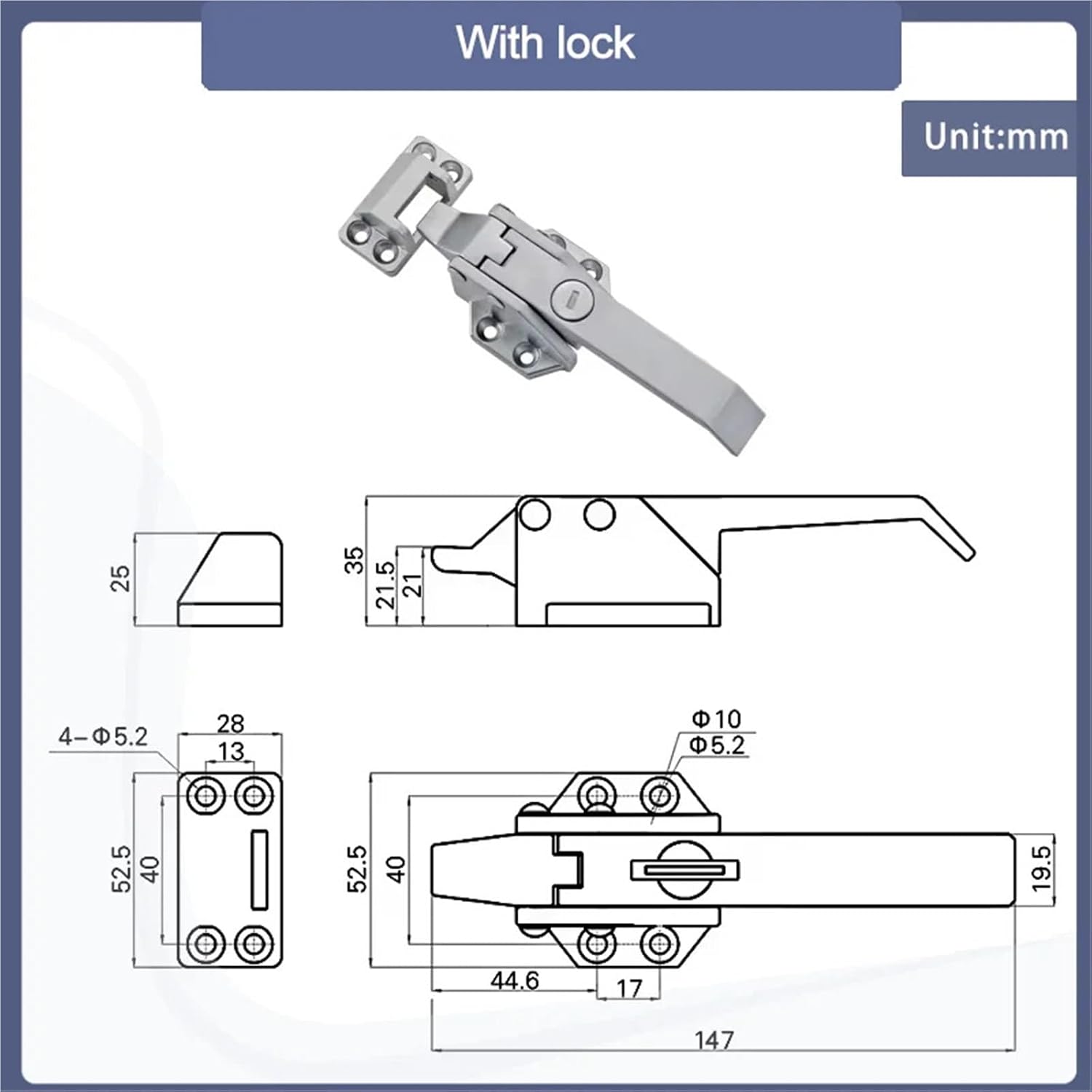 Vacuum Sealed Handle Zinc Alloy Heavy-Duty Door Hinges 1Pcs(with Lock)